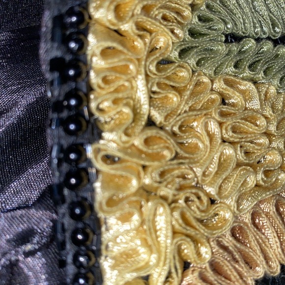 Silk Cocktail Jacket Life & Style Broquet Sequin Beaded Black Gold Olive Med - Picture 3 of 16